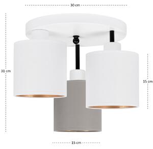 Lampa sufitowa biała trzypunktowa z szaro-białymi abażurami C-3030WE-W
