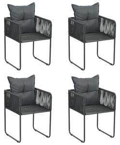 Krzesła ogrodowe z poduszkami, 4 szt., polirattan, czarne
