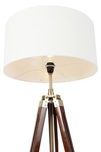 Mosiężna lampa podłogowa vintage z białym kloszem na statywie 50 cm - Cortin Oswietlenie wewnetrzne