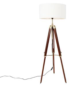 Mosiężna lampa podłogowa vintage z białym kloszem na statywie 50 cm - Cortin Oswietlenie wewnetrzne