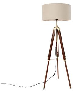Mosiężna lampa podłogowa z abażurem jasnobrązowym statywem 50 cm - Cortin Oswietlenie wewnetrzne