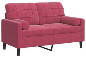 Sofa 2-osobowa z poduszkami, winna czerwieÅ, 120 cm, aksamit
