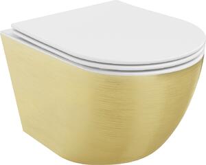 Mexen Lena miska wc Rimless z deską wolnoopadającą slim, duroplast, biała/złota wzór linie - 30224007