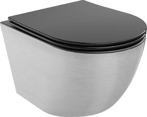 Mexen Lena miska wc Rimless z deską wolnoopadającą slim, duroplast, czarna mat/srebrna wzór linie - 30224073