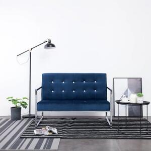 Sofa 2-osobowa z podÅokietnikami, niebieska, chrom i aksamit