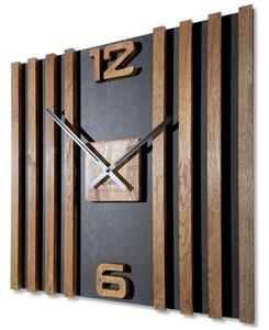 Zegar ścienny drewniany LAMELE SQ 60cm brązowy