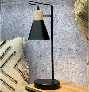 Metalowa lampa stołowa z drewnianą podstawą Solano czarny, 14 x 47 cm