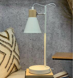 Metalowa lampa stołowa z drewnianą podstawą Solano biały, 14 x 47 cm