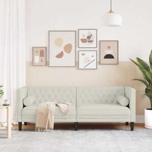 Sofa chesterfield z waÅkami, trzyosobowa, kremowa, aksamit