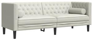 Sofa chesterfield z waÅkami, trzyosobowa, kremowa, aksamit