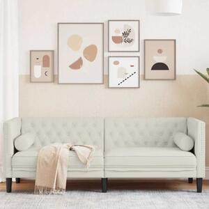 Sofa chesterfield z waÅkami, trzyosobowa, kremowa, aksamit