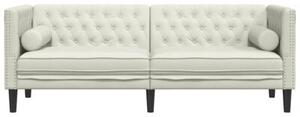 Sofa chesterfield z waÅkami, trzyosobowa, kremowa, aksamit