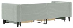 Sofa rozsuwana z szufladami, jasnoszara, 80x200 cm, aksamit
