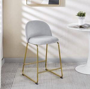 Hoker tapicerowany Odessa II jasno szary nogi złote krzesło barowe welur