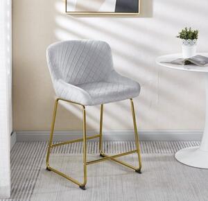 Hoker tapicerowany Colin II jasno szary nogi złote krzesło barowe pikowany welur