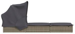 Leżak ze składanym dachem, szary, 213x63x97 cm, polirattan