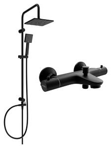 Mexen Tord zestaw wannowo-prysznicowy z deszczownicą i baterią wannową termostatyczną Nox, czarny - 77350200-70