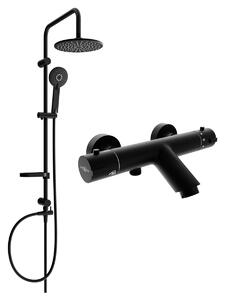 Mexen Carl zestaw wannowo-prysznicowy z deszczownicą i baterią wannową termostatyczną Kai, czarny - 77300240-70