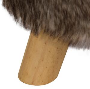 Stołek z imitacją futra okrągły Ø 33 x 35 cm drewniane nogi brązowy Topeka Beliani