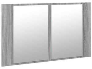 Szafka łazienkowa z lustrem i LED, szary dąb 80x12x45 cm, akryl