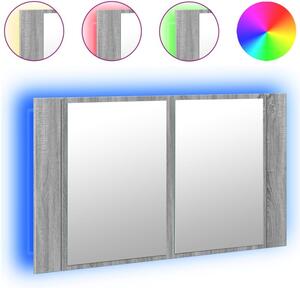 Szafka łazienkowa z lustrem i LED, szary dąb 80x12x45 cm, akryl