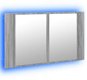 Szafka łazienkowa z lustrem i LED, szary dąb 80x12x45 cm, akryl