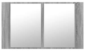 Szafka łazienkowa z lustrem i LED, szary dąb 80x12x45 cm, akryl