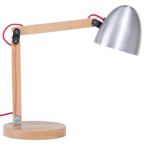 Drewniana lampka stołowa na biurko srebrny metalowy klosz regulowana Veleka Beliani