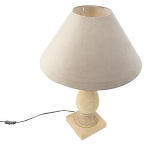 Rustykalna lampa stołowa klosz aksamitny szarobrązowy 50 cm - Catnip Oswietlenie wewnetrzne