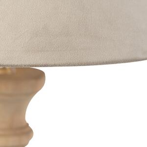 Wiejska lampa stołowa z drewna z odcieniem taupe welur - łopian Oswietlenie wewnetrzne
