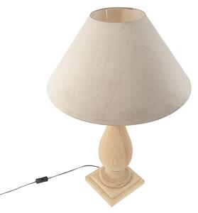 Wiejska lampa stołowa z drewna z odcieniem taupe welur - łopian Oswietlenie wewnetrzne