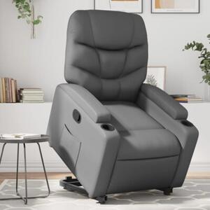 Podnoszony fotel rozkÅadany, szary, obity sztucznÄ skÃ³rÄ