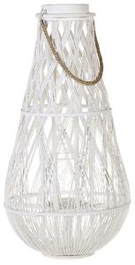 Bambusowy lampion dekoracyjny 77 cm na świeczkę pleciony biały Tonga Beliani