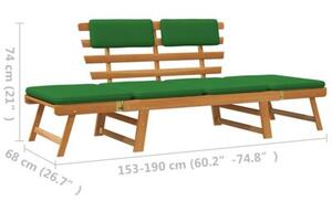 Ławka ogrodowa z poduszkami, 2-w-1, 190 cm, drewno akacjowe