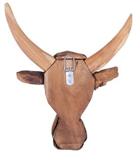 Rustykalna dekoracja ścienna głowa byka naturalne drewno tekowe Bull Head Beliani