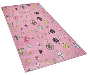 Dywan dla dzieci kreskówkowy wzór poliester różowy 80 x 150 cm Gozler Beliani