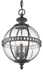 KICHLER Zewnętrzna lampa wisząca Halleron w stylu wiktoriańskim, aluminiowy / szary / cynkowy, szkło, antyczny