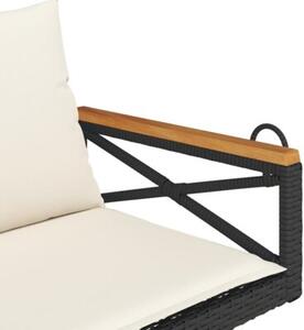 Ławka bujana z poduszkami, czarna, 109x62x40 cm, polirattan