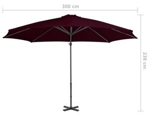 Parasol wiszący z aluminiowym słupkiem, 300 cm, czerwony