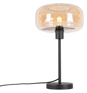 Art deco tafellamp zwart met amber glas - Bizle Oswietlenie wewnetrzne