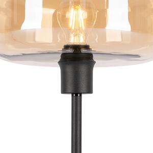 Lampa stołowa art deco czarna z bursztynowym szkłem - Bizle Oswietlenie wewnetrzne