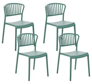 Zestaw 4 krzeseł plastikowych do jadalni ogrodu sztaplowane zielony Gela Beliani