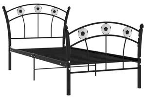 Rama łóżka z motywem piłki nożnej, czarna, metalowa, 90x200 cm