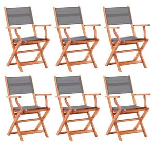 Składane krzesła ogrodowe 6 szt. szare, eukaliptus i textilene