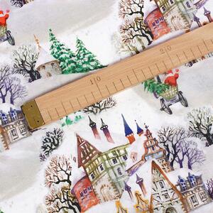 Goldea tkanina dekoracyjna świąteczna loneta - zaśnieżone miasto - szer. 140, 280 cm 140 cm