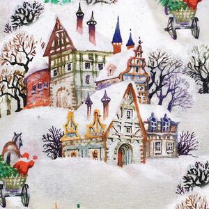 Goldea tkanina dekoracyjna świąteczna loneta - zaśnieżone miasto - szer. 140, 280 cm 140 cm