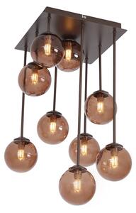 Designerska lampa sufitowa brązowa z brązowym szkłem 9-punktowa - Athens Oswietlenie wewnetrzne