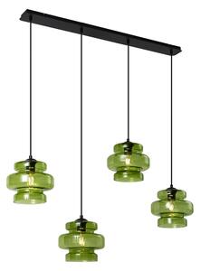 Retro Lampa Wisząca Czarna z Zielonym Szkłem 4-punktowa - Denise Oswietlenie wewnetrzne