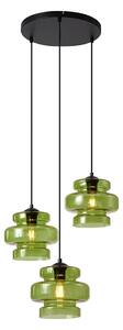 Retro Lampa Wisząca Czarna z Zielonym Szkłem 3-punktowa - Denise Oswietlenie wewnetrzne
