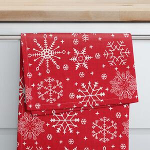 Goldea ścierka kuchenna bawełniana świąteczna - płatki śniegu na czerwonym 50 x 70 cm